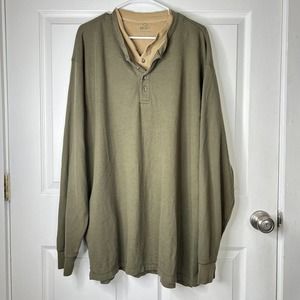 REDHEAD Mens Shirt 3XL Long Sleeve 1/4 Button Up Casual Outdoors Green/Brown
